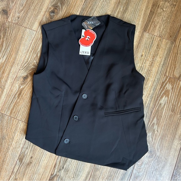Cider Women Vest S Asymmetrical Button Black Y2K Rachel Friends Preppy Suit NWT - Picture 1 of 6
